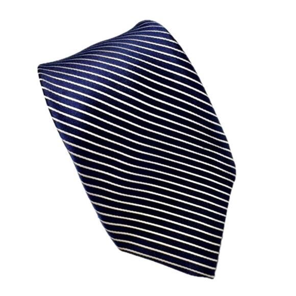 DANIEL CREMIEUX Silk Seven Fold Navy & White Stripe Men's Repp Tie Made In Italy - Picture 6 of 15